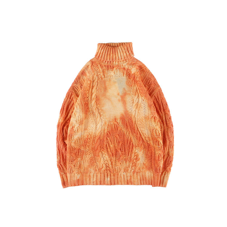 Maglione caldo unisex con collo alto e sfumatura tie-dye