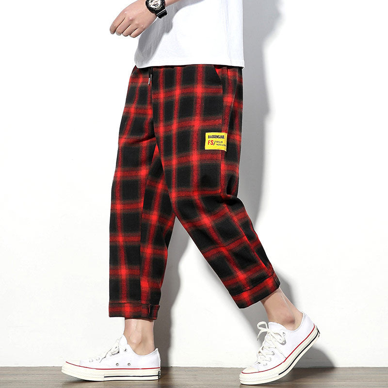 Plaid nine-point pants men