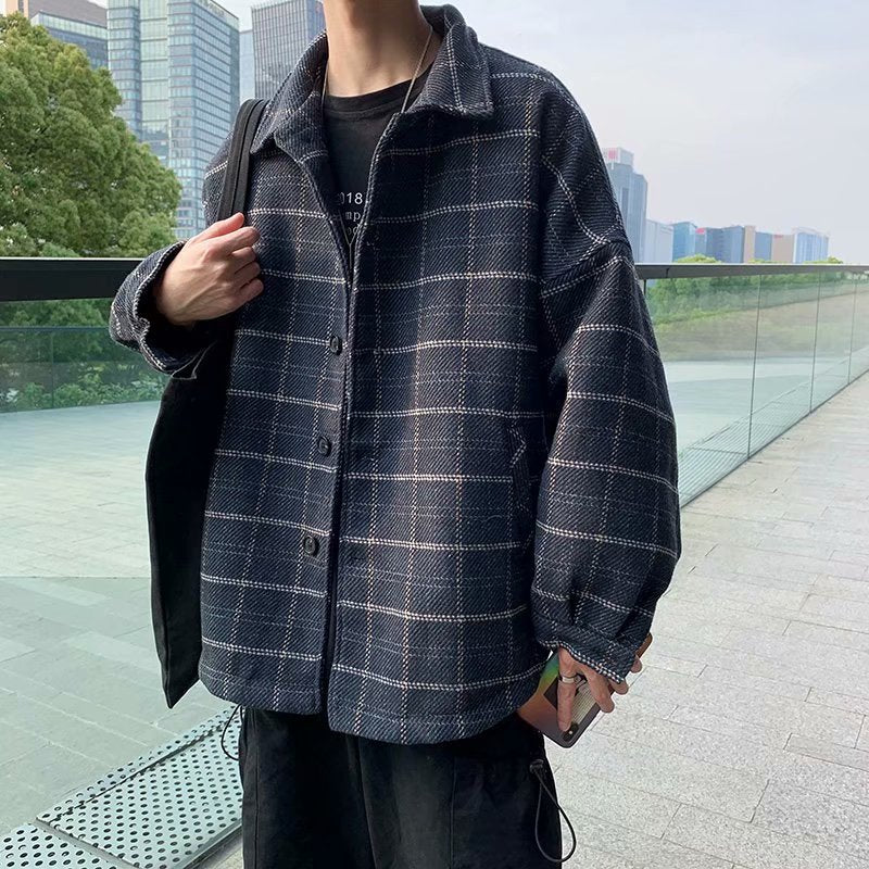 Men's plaid woolen coat