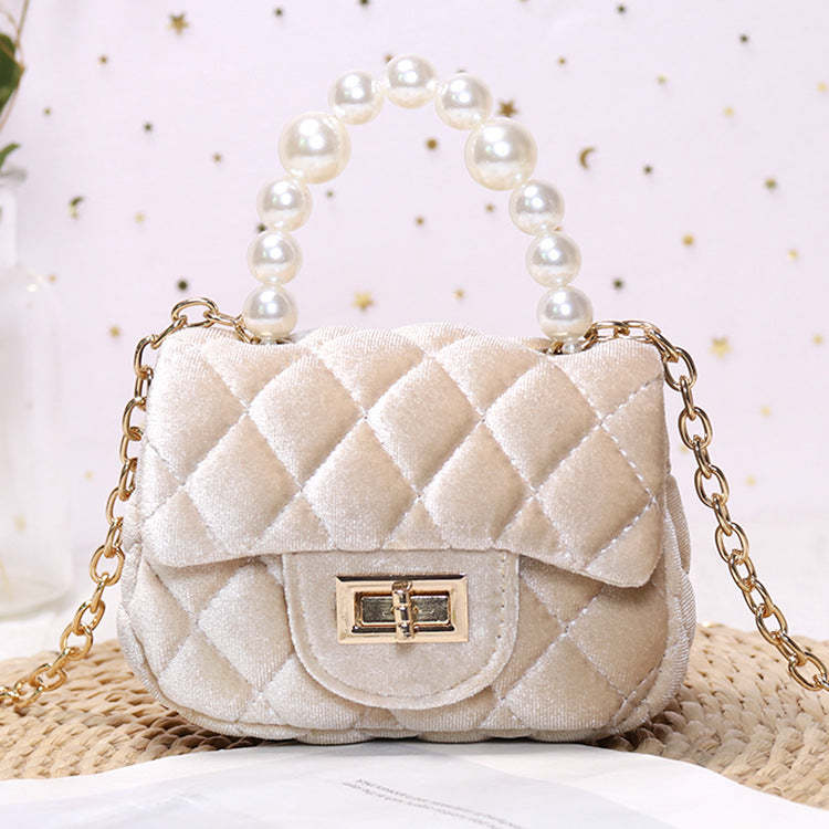 Gold Velvet Mini Pearl Handbag