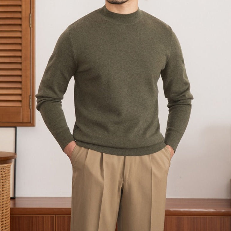 Slim Fit Wool Blend Knit Mock Neck