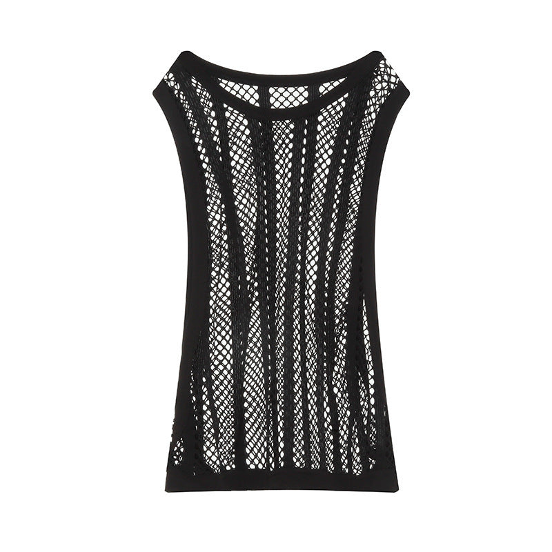 Wide-brimmed Exercise Sleeveless Fishnet Striped Vest men