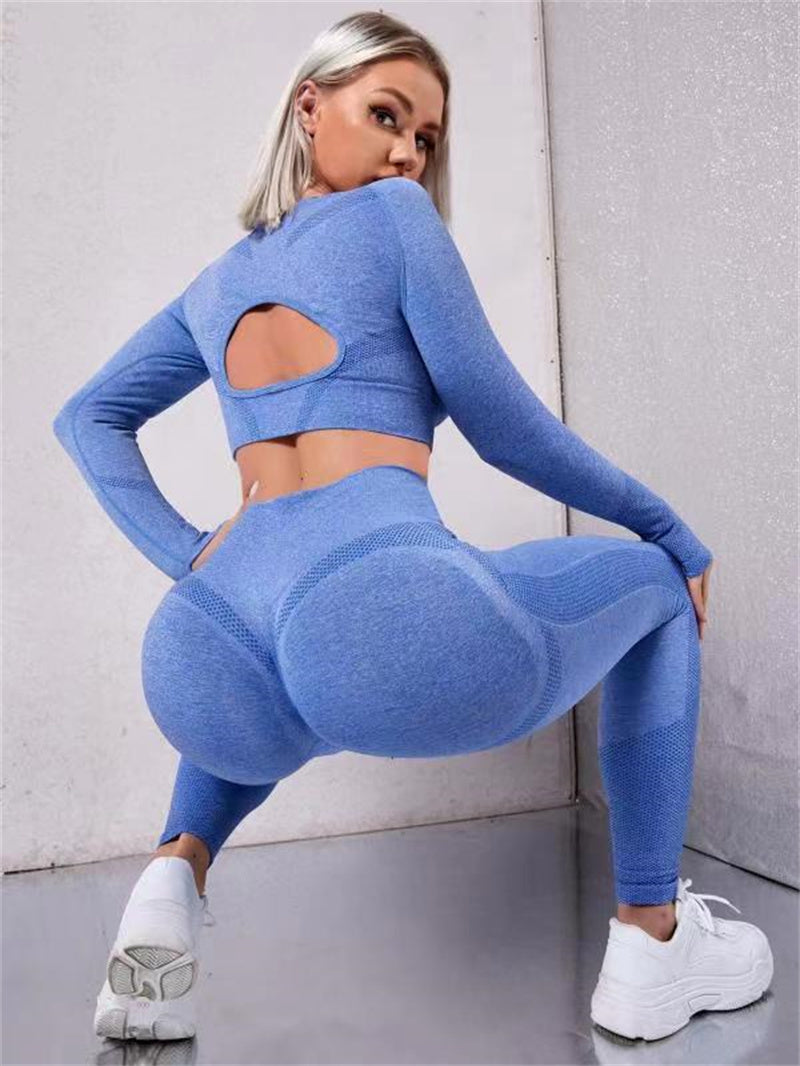 2pcs Sports Suits Tops And Butt Lifting High Waist Seamless Fitness Leggings