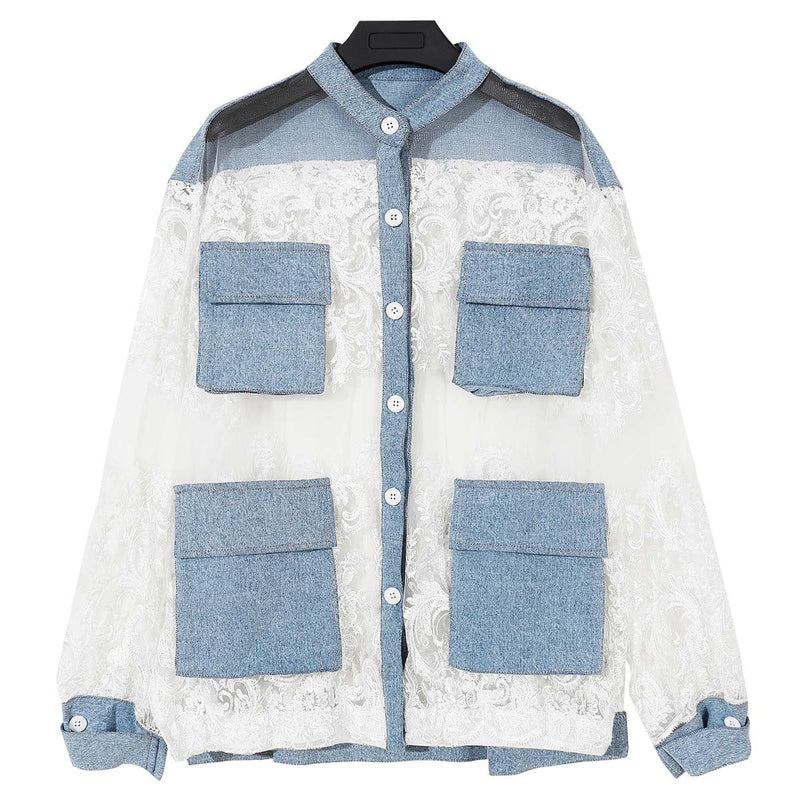 Patchwork Denim Loose Fitting Blazer