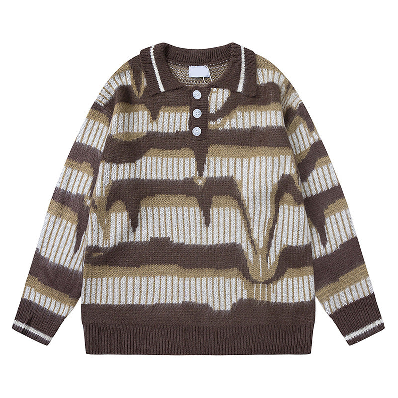 Men's Retro Contrast Striped Button Sweater