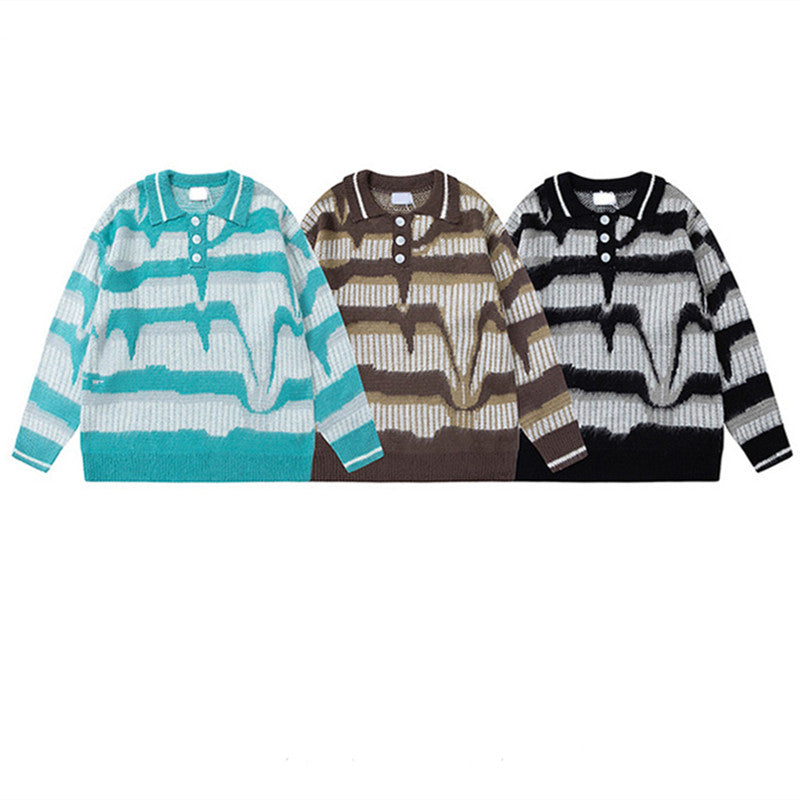 Men's Retro Contrast Striped Button Sweater