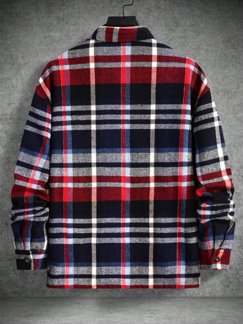 Camisa de manga larga a cuadros con solapa de lana