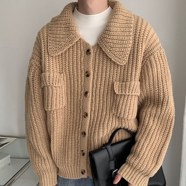 Winter Lapel Single-breasted Men's Loose Cardigan Sweater