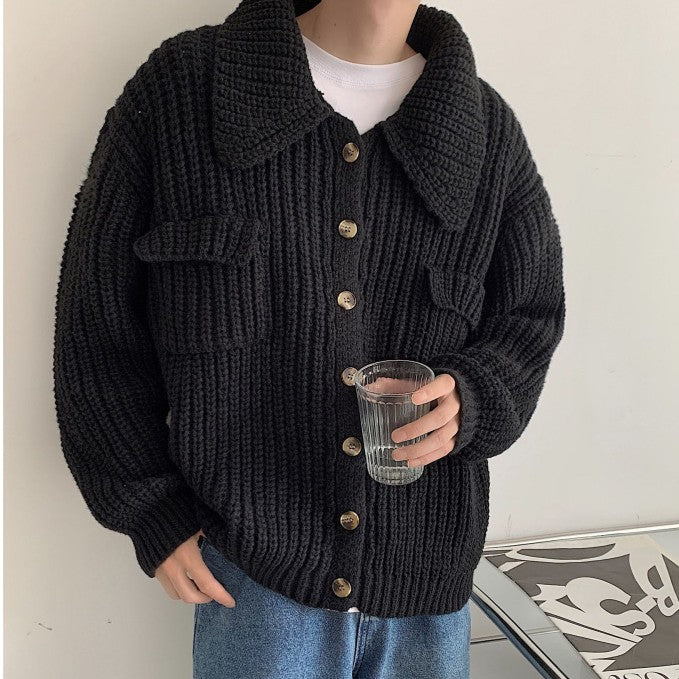 Winter Lapel Single-breasted Men's Loose Cardigan Sweater