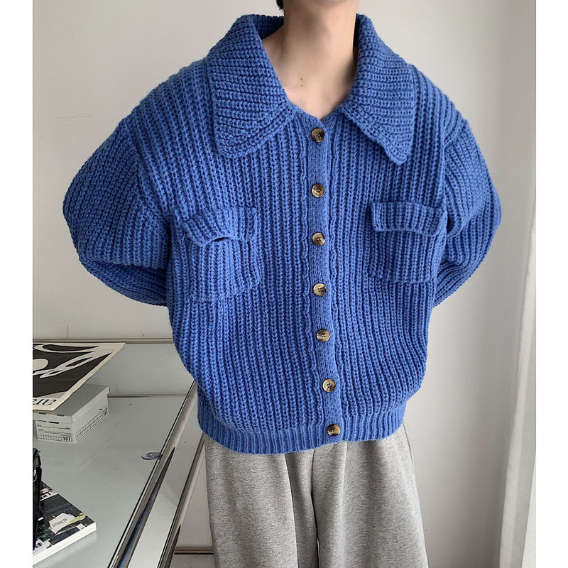 Winter Lapel Single-breasted Men's Loose Cardigan Sweater