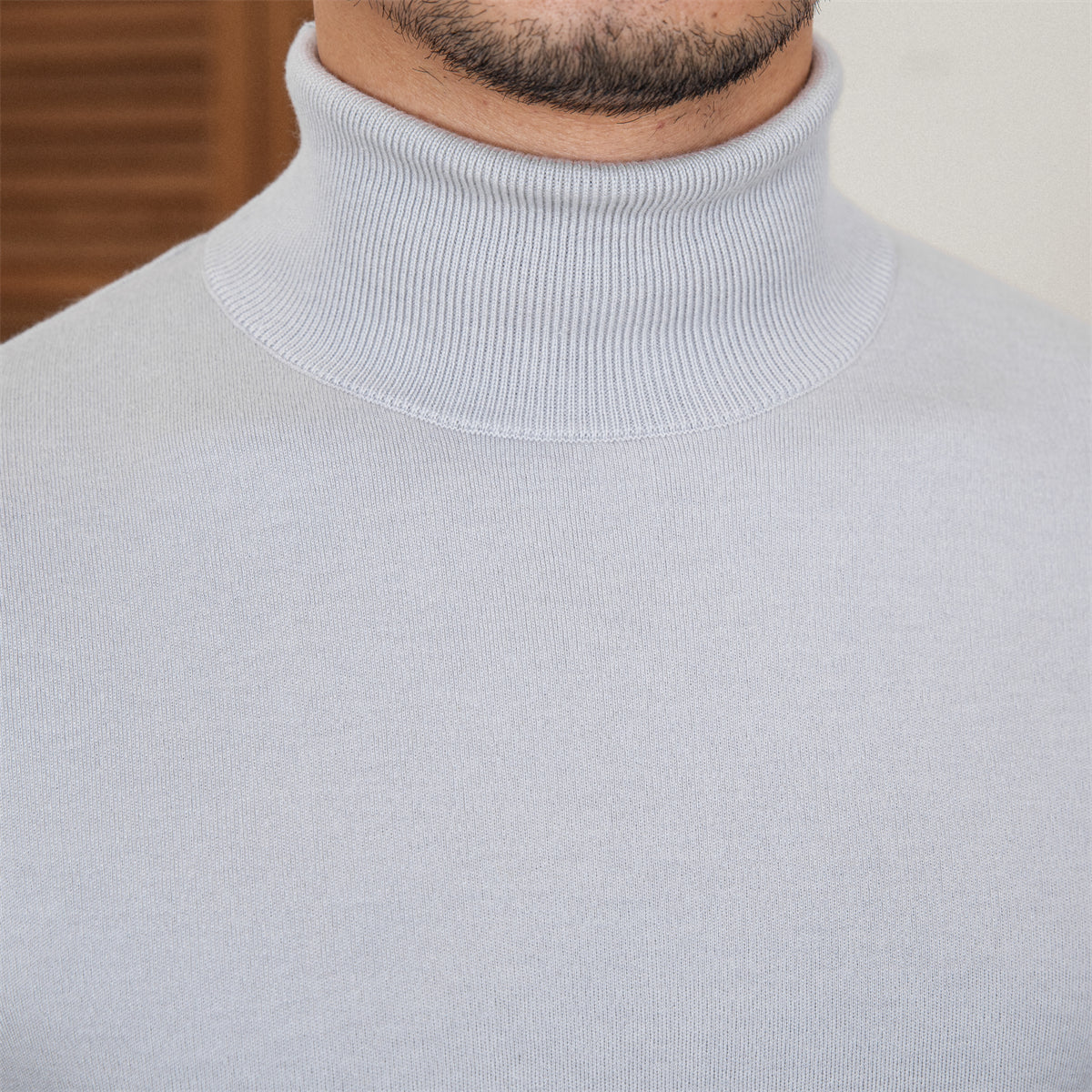 Slim Fit Wool Blend Knit Turtle Neck