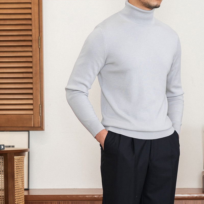 Slim Fit Wool Blend Knit Turtle Neck