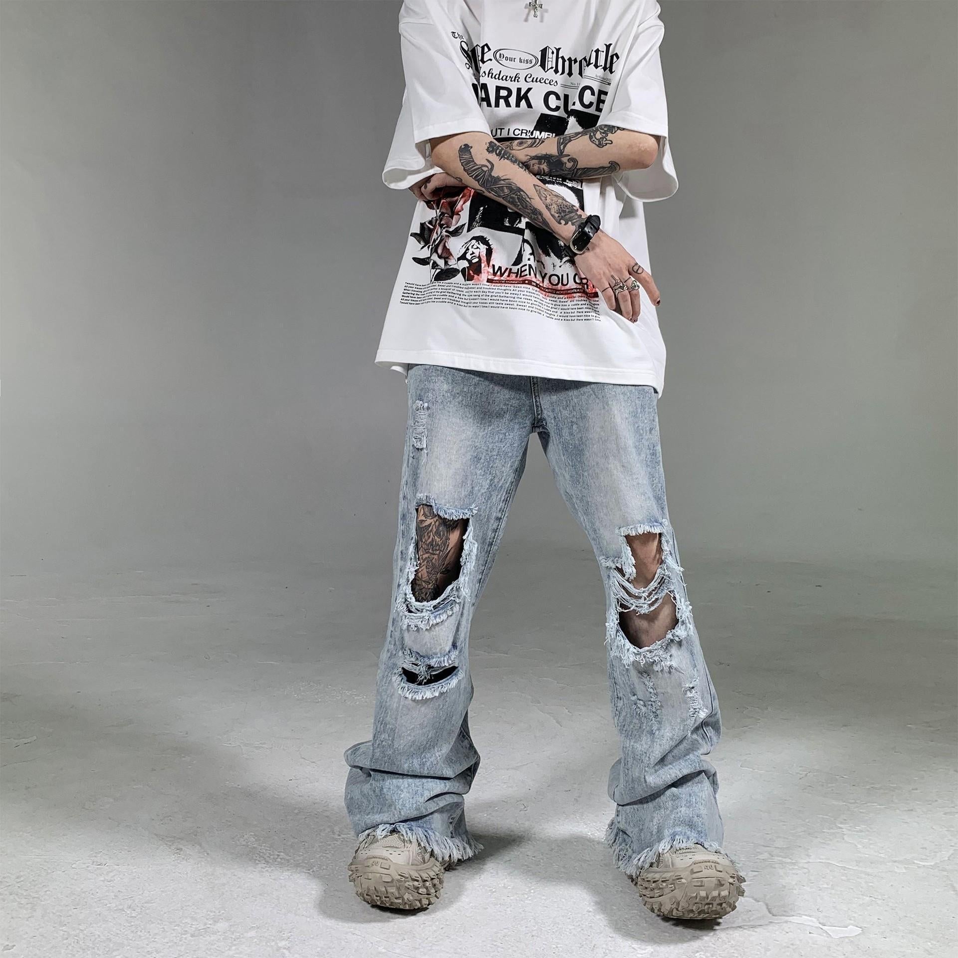 Hip-hop Street Slimming Loose Raw Hem Bootcut Pants