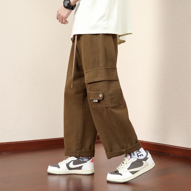 Pantalones casuales de estilo japonés sueltos tipo cargo rectos para hombre