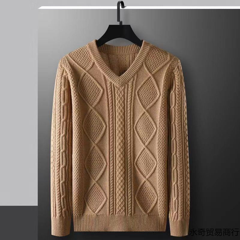 Suéter con base térmica de otoño e invierno con cuello en V engrosado de alta gama