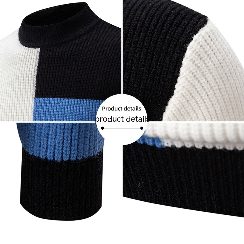 Men's Knitwear Color Stitching Stand-collar Sweater