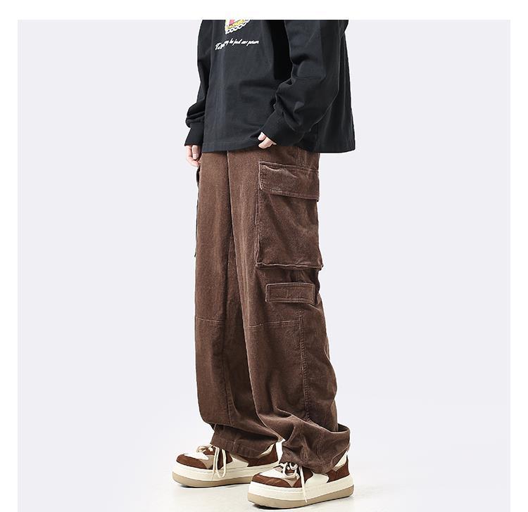 Men's Straight Loose Retro Multi-pocket Casual Trousers