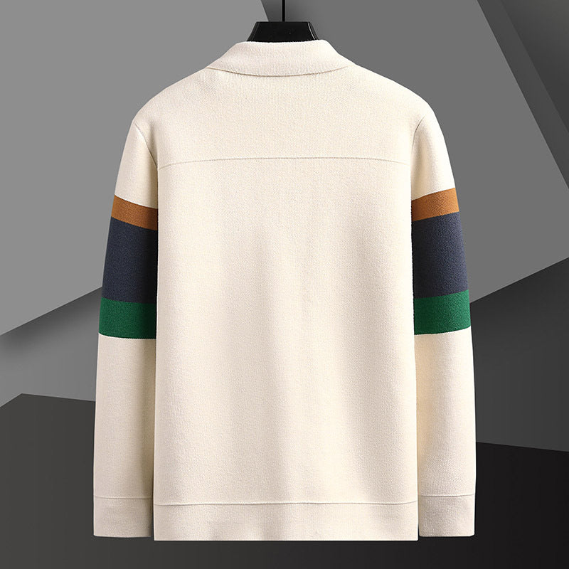 Men's Fall Lapels Color Matching Cardigan Sweater Coat
