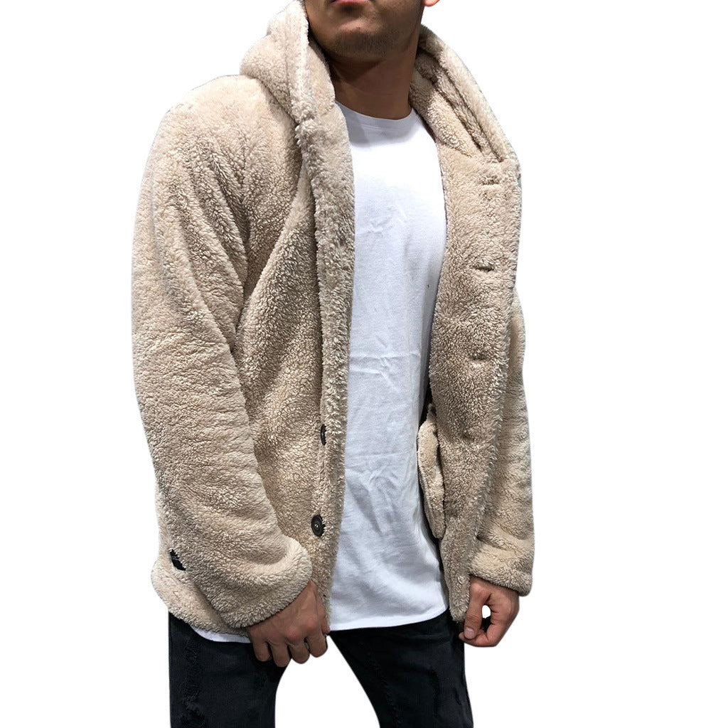 Winter Men's Hooded Solid Color fleece Jacket