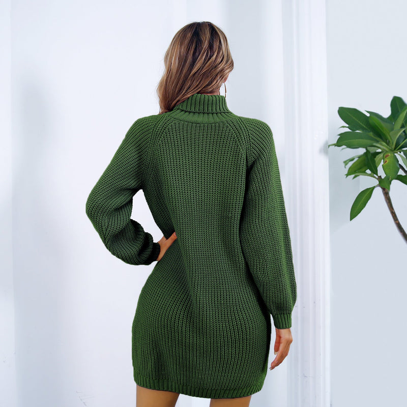 Winter Turtleneck Long Sweater Dress With Button Leisure Clinch sweater