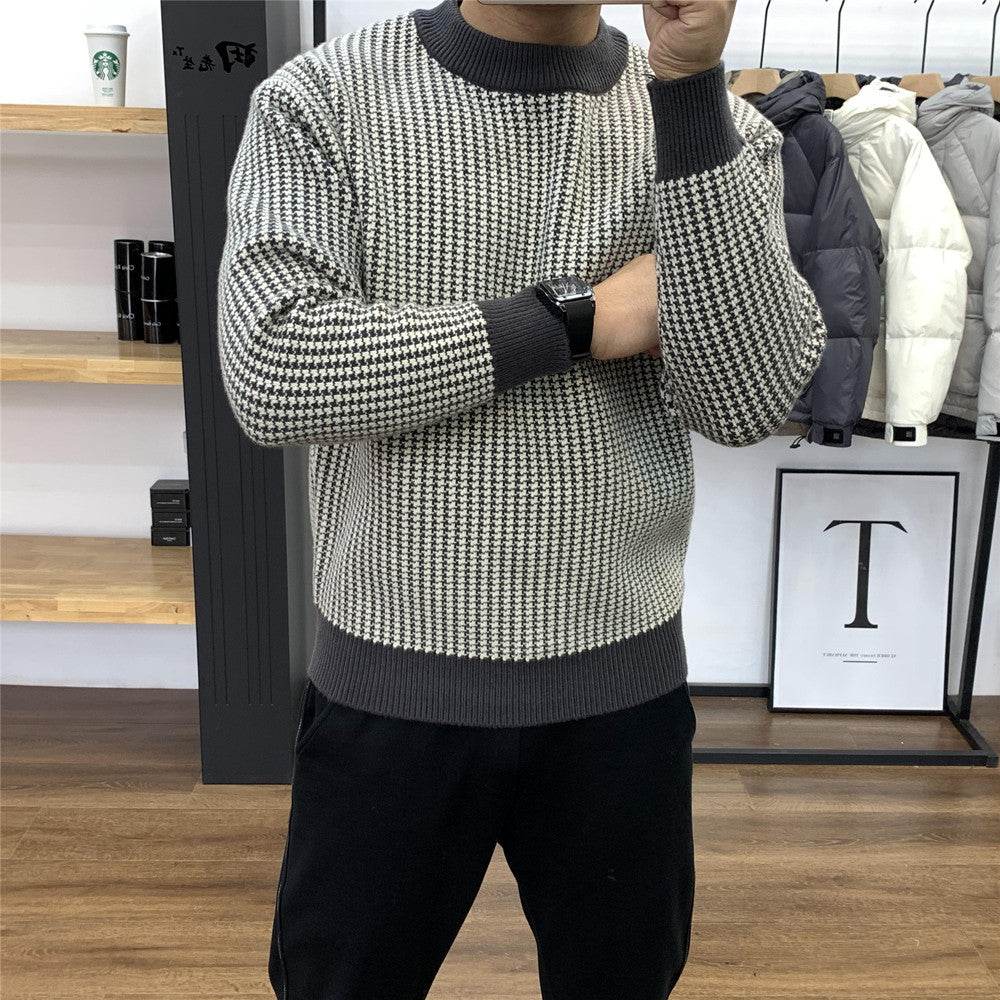 Maglione a quadri spesso con scollo tondo e vestibilità slim fit