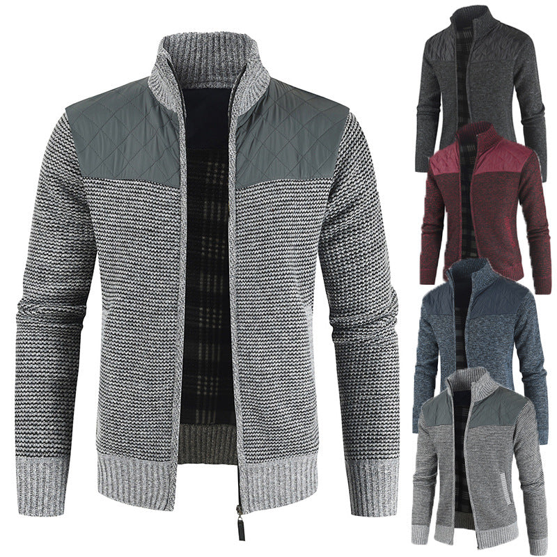 Maglione cardigan casual da uomo con cuciture spesse e fodera in pile