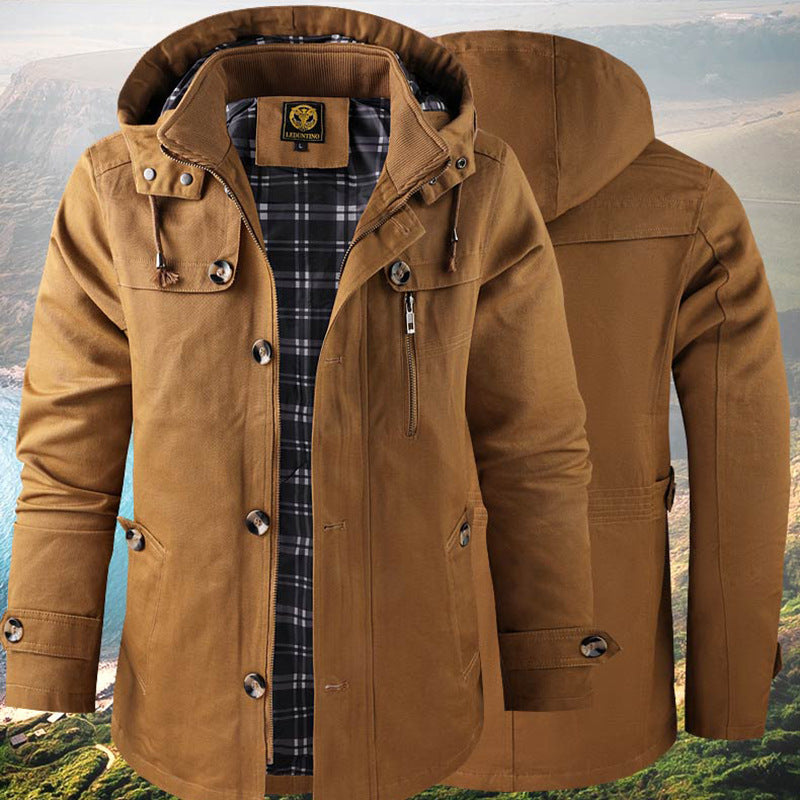 Chaqueta con capucha de longitud media para hombre