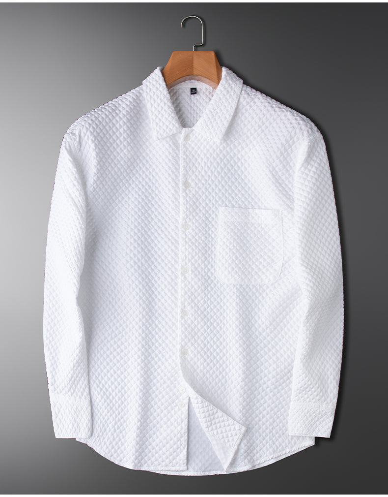 Non-ironing Anti-wrinkle Waffle Men's Long Sleeve White Shirt