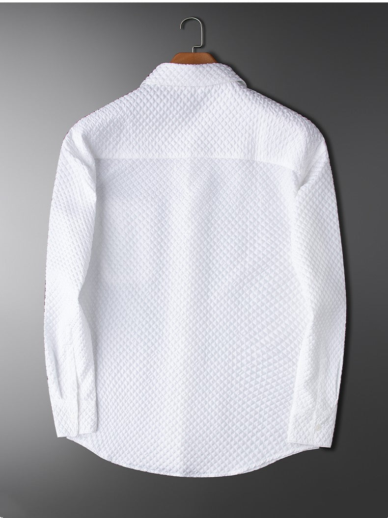 Non-ironing Anti-wrinkle Waffle Men's Long Sleeve White Shirt