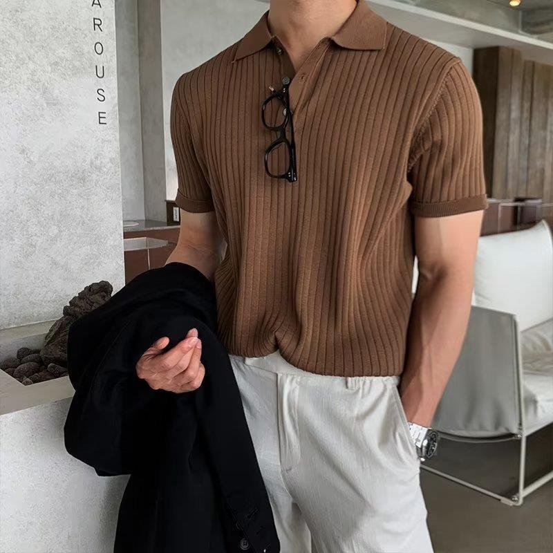 Summer Texture Korean Style Knitwear polo T-shirt