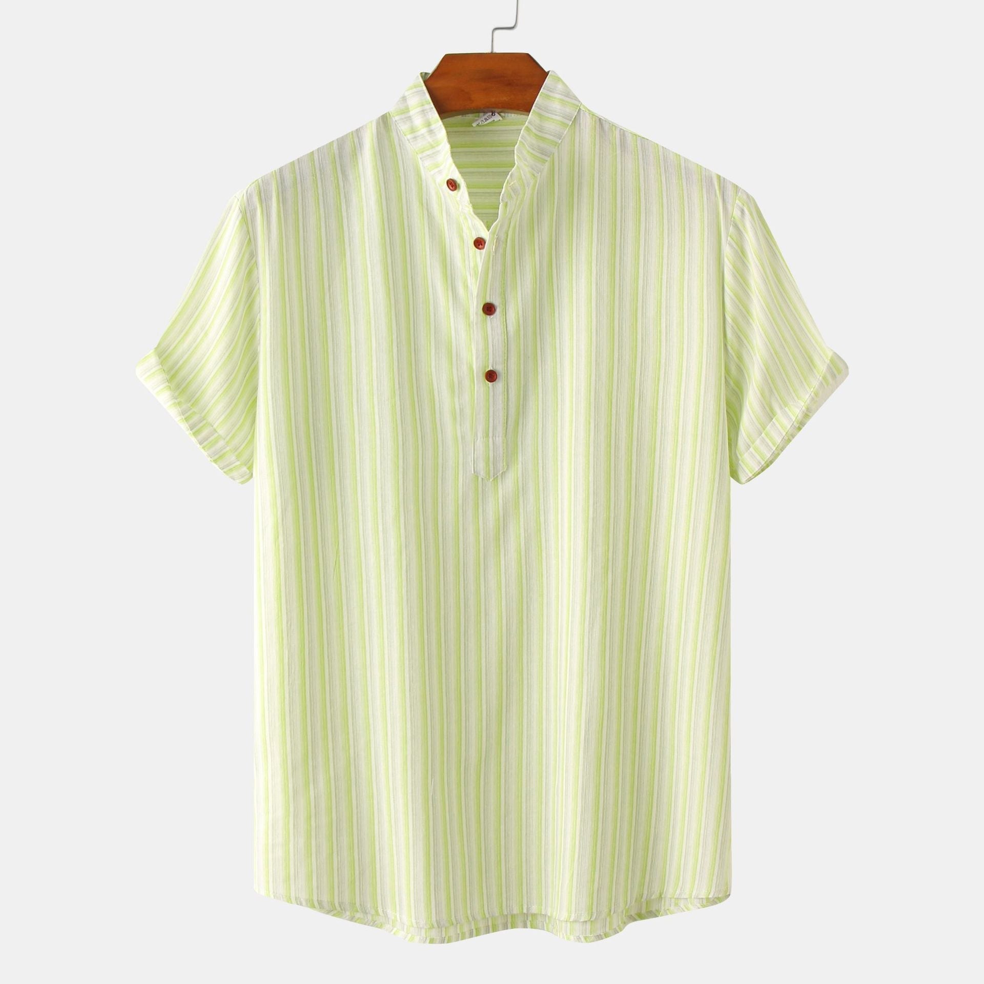 Striped Printed Stand Collar Short Sleeve Shirt Men