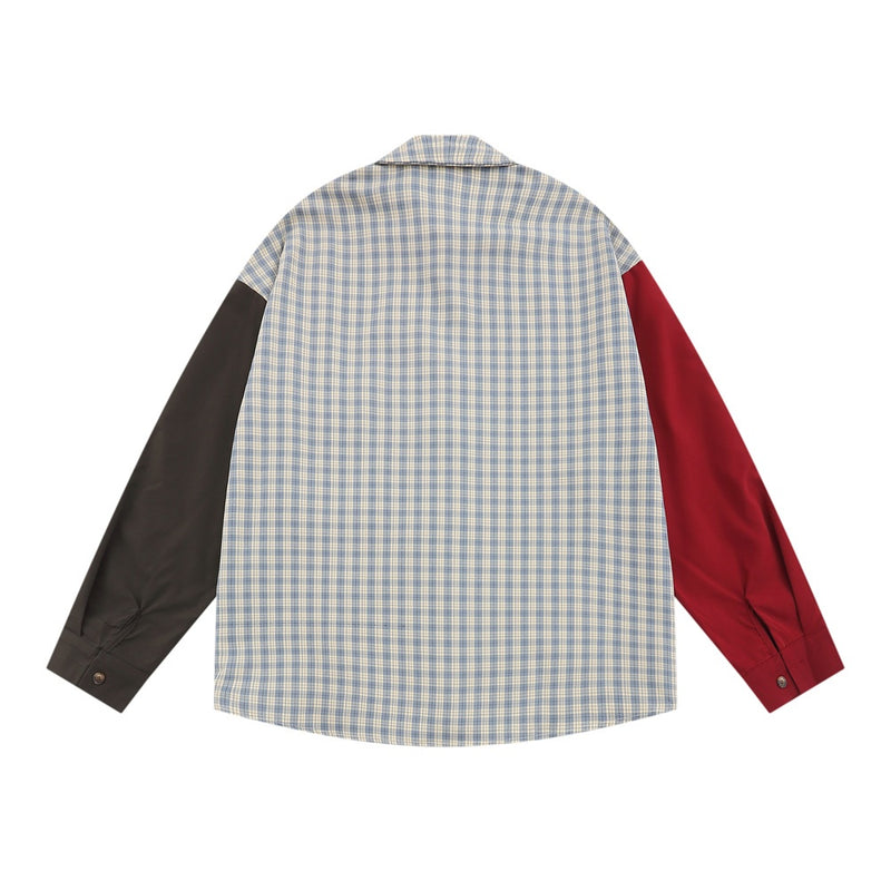 Plaid Shirt Men's Asymmetric Stitching Long-sleeved Shirt