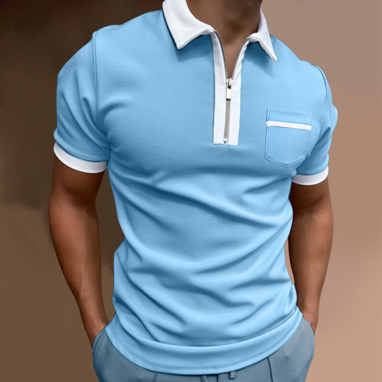 Men's Lapel Slim Pocket POLO t-Shirt