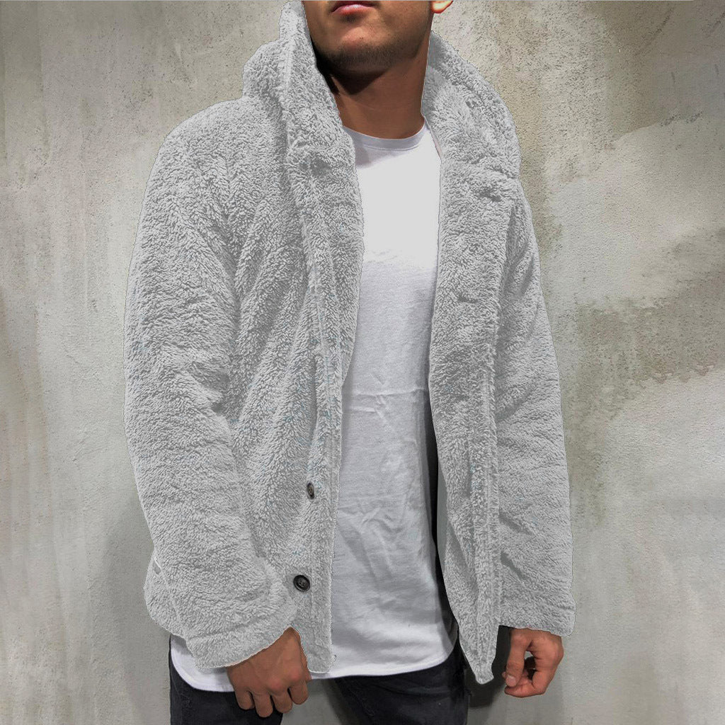 Winter Men's Hooded Solid Color fleece Jacket