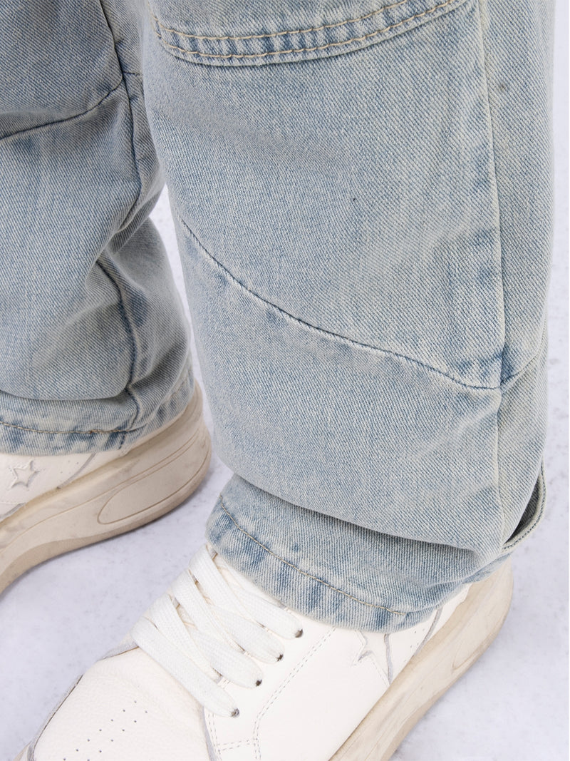 Pantalones de pierna recta con diseño de segmentación de línea retro americano