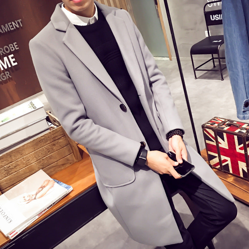 Men's woolen coat slim and handsome long trench coat