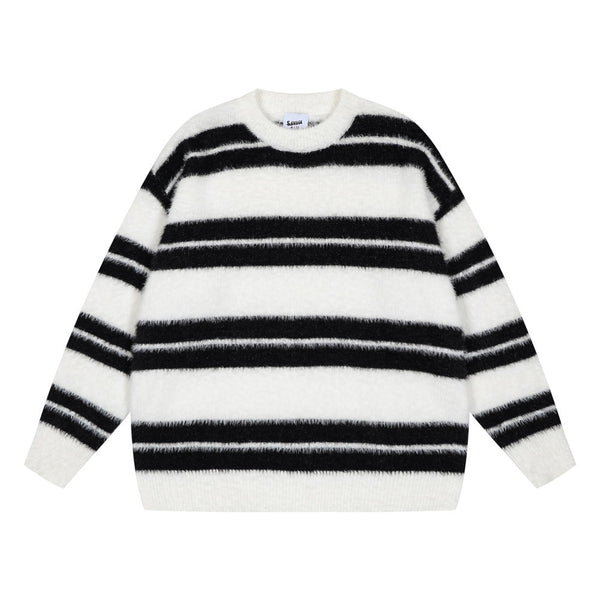 Striped Loose Round Neck Sweater Men