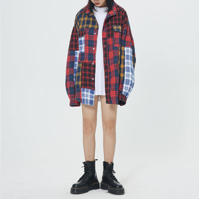 silhouette plaid jacket couple loose tops