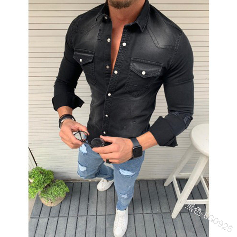 European and American simple men's jeans shirt