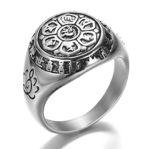 Alloy Retro Six-Word Mantra Ring