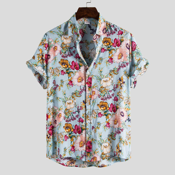 Flower Short Sleeve Lapel Shirt