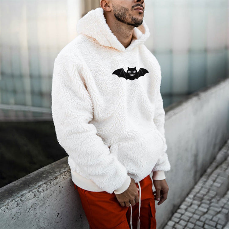 Bat Print Plush Hooded Sweater