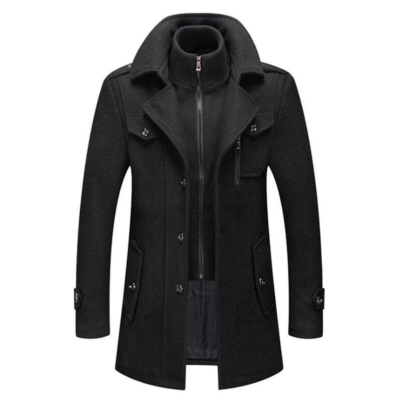 Cold-resistant plus cotton woolen men's trench coat