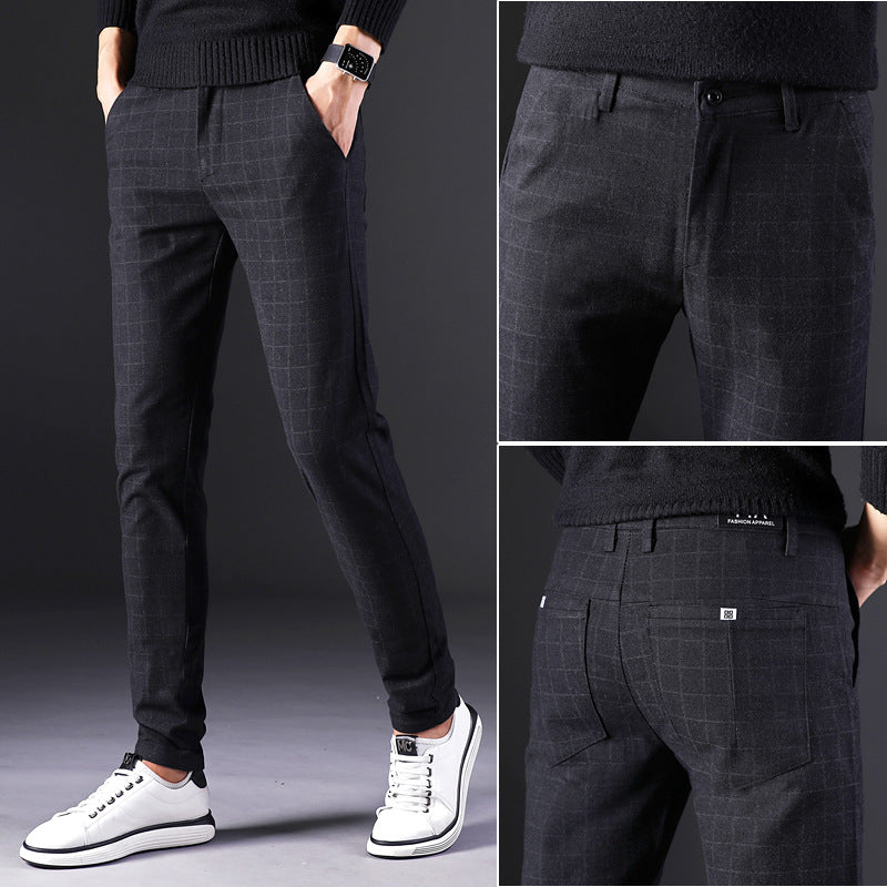 Slim straight plaid trousers men