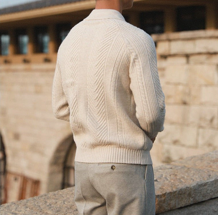 Geometric Patten Knitted Long Sleeve Polo Shirt