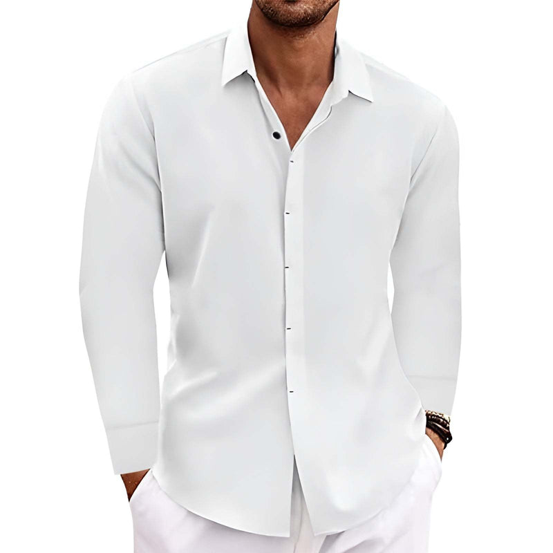 Long Sleeve Solid Color Cotton Linen Shirt Men