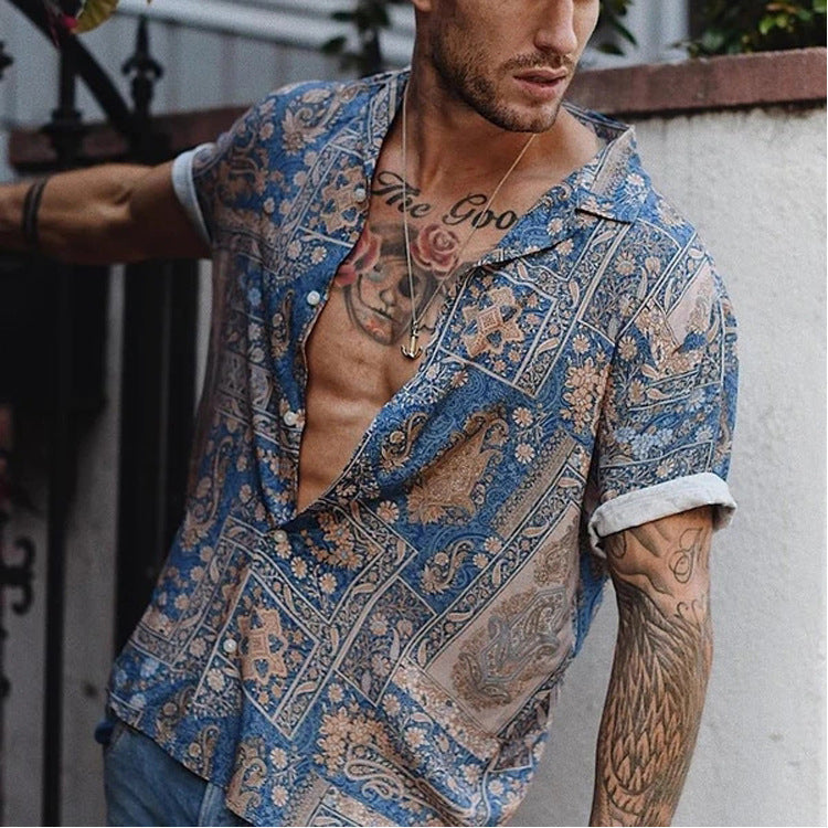 Beach print short sleeve shirt men