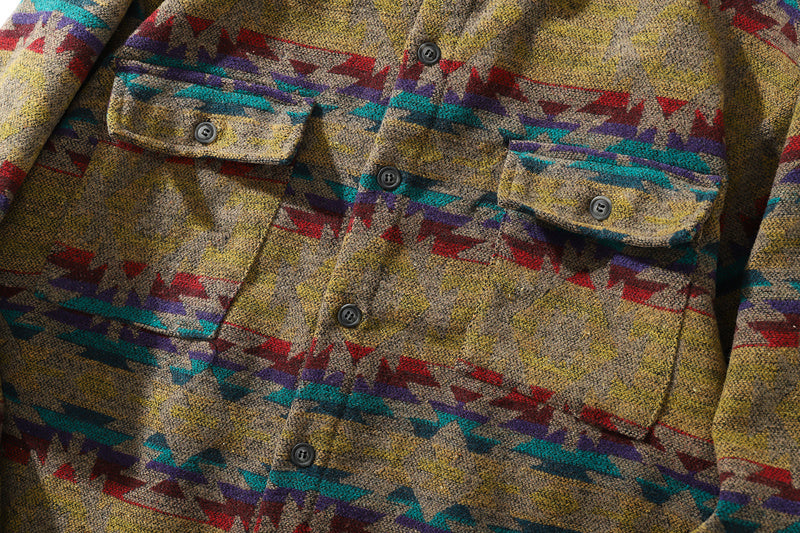 Retro woolen plaid long sleeve shirt