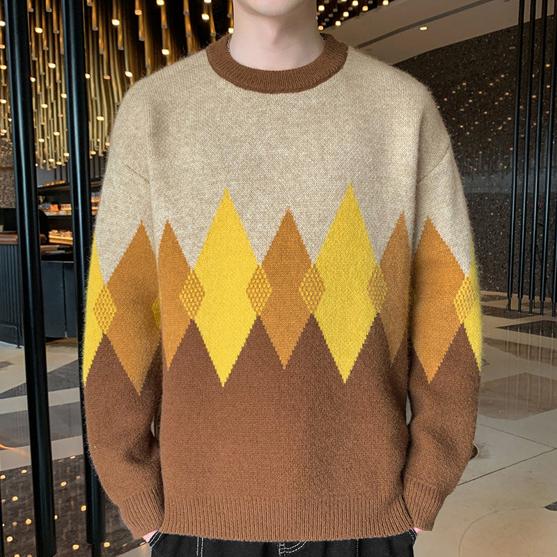 Men's Retro Round Neck Spring And Autumn Sweater