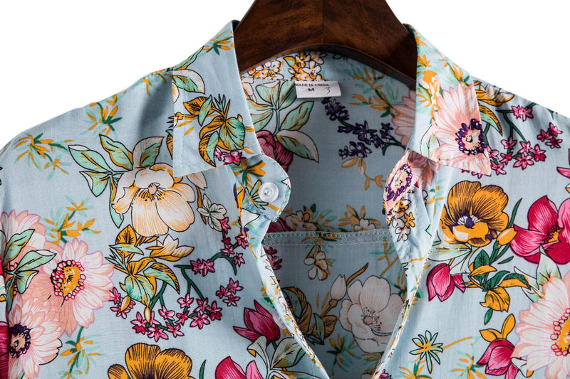 Camisa de solapa de manga corta con flores